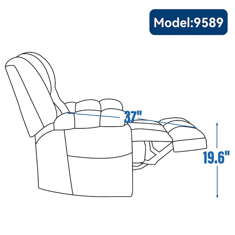 Fauteuil inclinable électrique gris extra large avec fonctions massage, chauffage et inclinaison à plat.