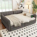 Lit de repos rembourré avec 2 tiroirs de rangement, cadre de canapé-lit queen size avec ports USB et support à lattes en bois