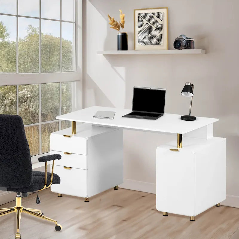 Bureau flottant de direction moderne avec 3 tiroirs et surface de travail élégante