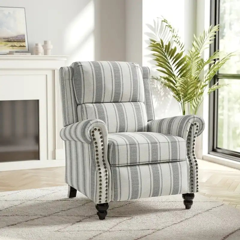 Fauteuil inclinable à dossier basculant, assise rembourrée et cloutée