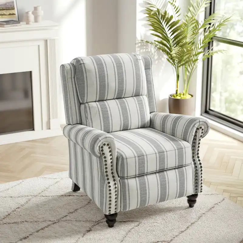 Fauteuil inclinable à dossier basculant, assise rembourrée et cloutée