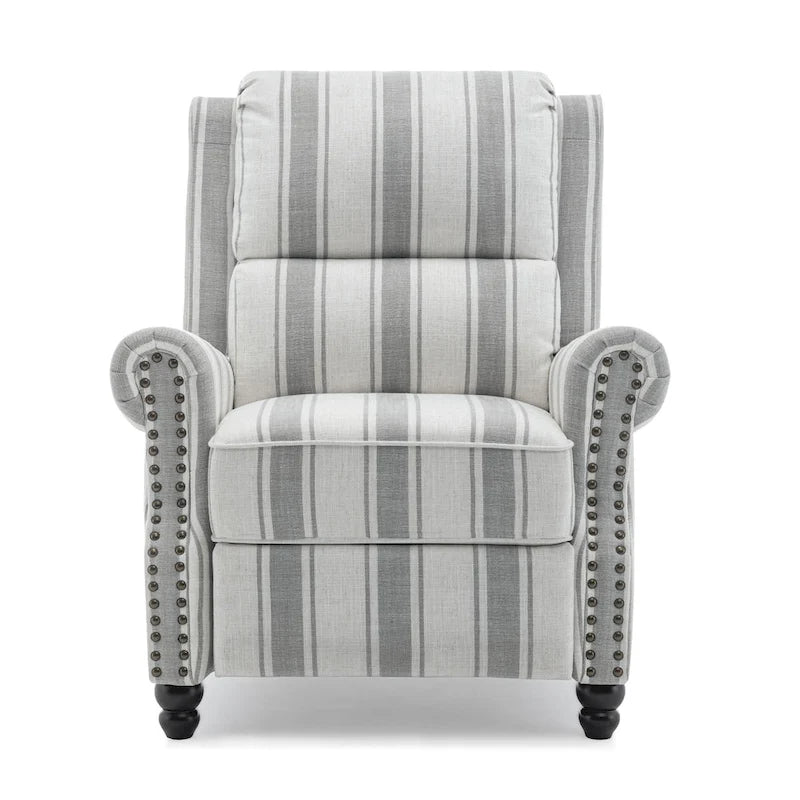Fauteuil inclinable à dossier basculant, assise rembourrée et cloutée