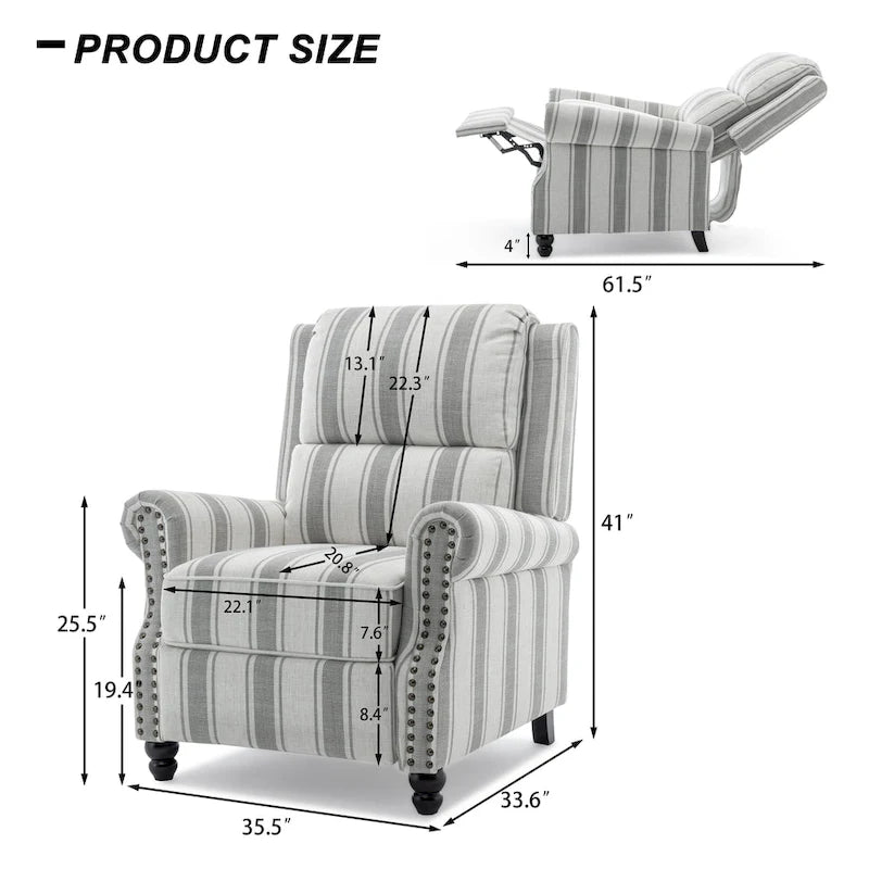 Fauteuil inclinable à dossier basculant, assise rembourrée et cloutée