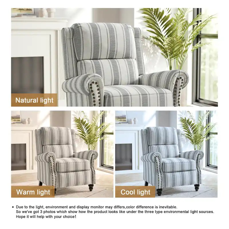 Fauteuil inclinable à dossier basculant, assise rembourrée et cloutée