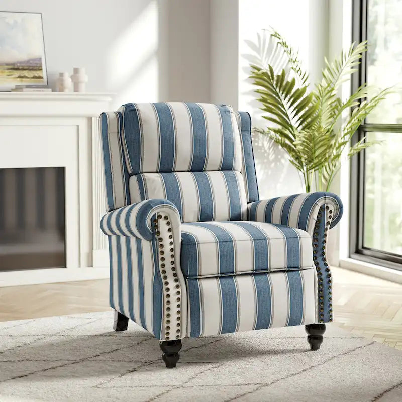 Fauteuil inclinable à dossier basculant, assise rembourrée et cloutée