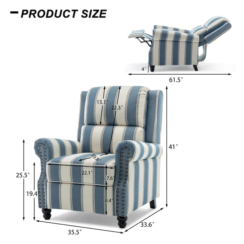 Fauteuil inclinable à dossier basculant, assise rembourrée et cloutée