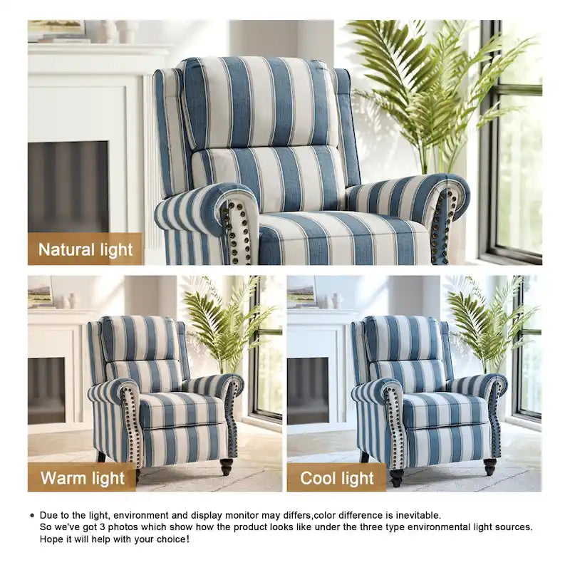 Fauteuil inclinable à dossier basculant, assise rembourrée et cloutée