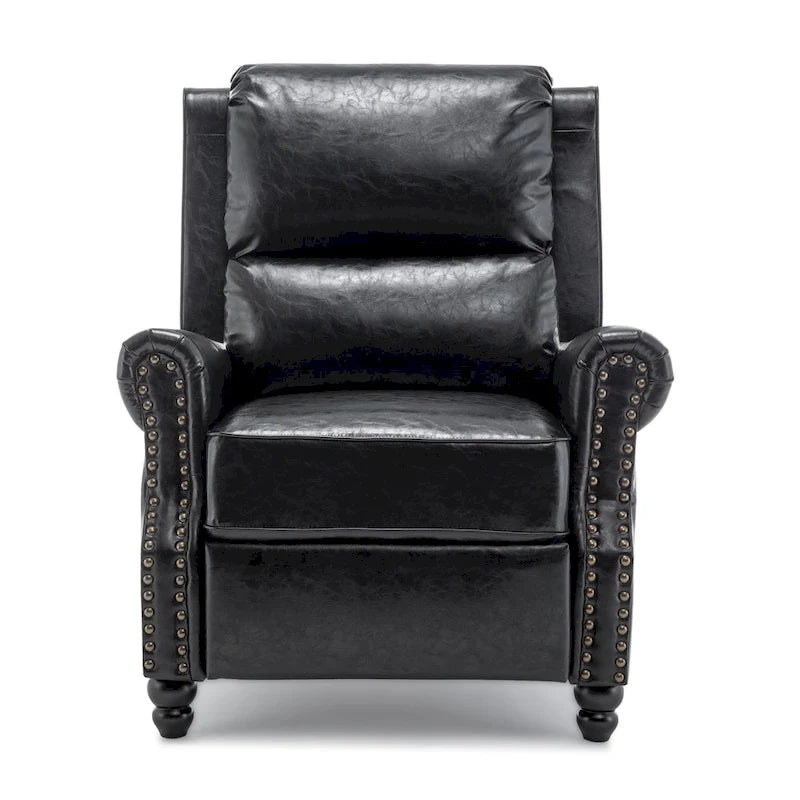 Fauteuil inclinable à dossier basculant, assise rembourrée et cloutée