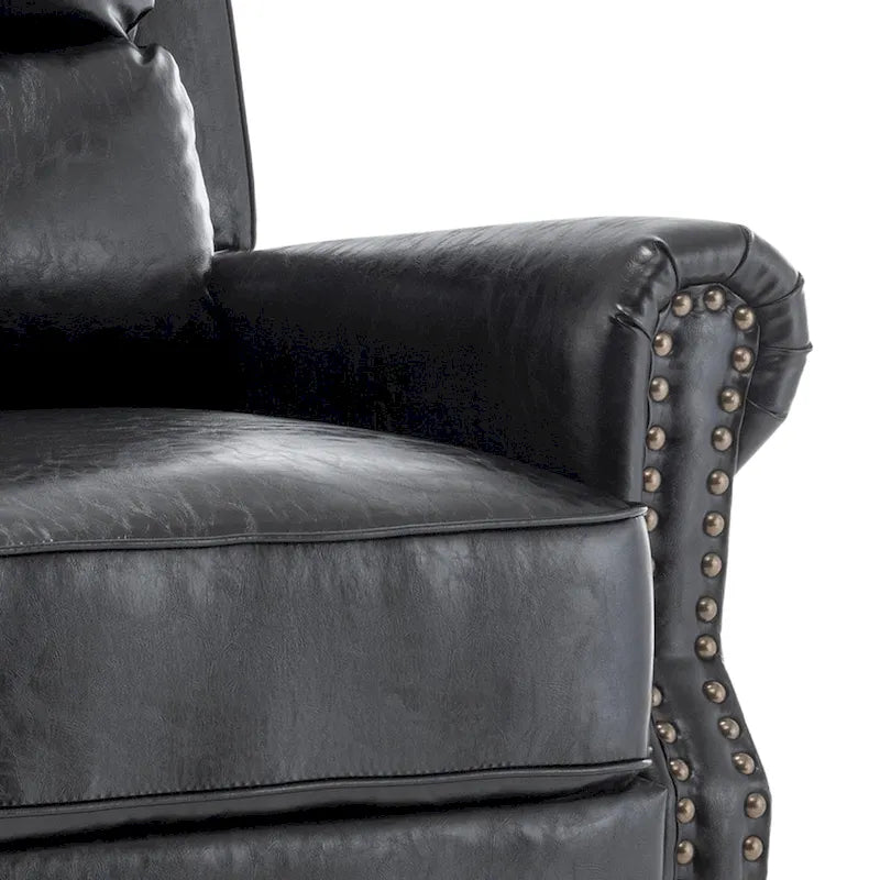 Fauteuil inclinable à dossier basculant, assise rembourrée et cloutée