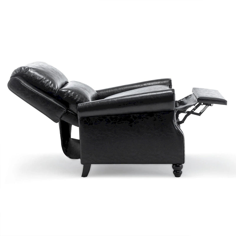 Fauteuil inclinable à dossier basculant, assise rembourrée et cloutée