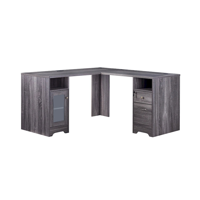 Bureau d'ordinateur en L de 59 pouces avec ports USB