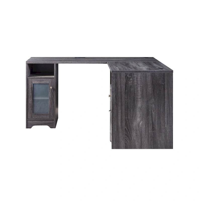 Bureau d'ordinateur en L de 59 pouces avec ports USB