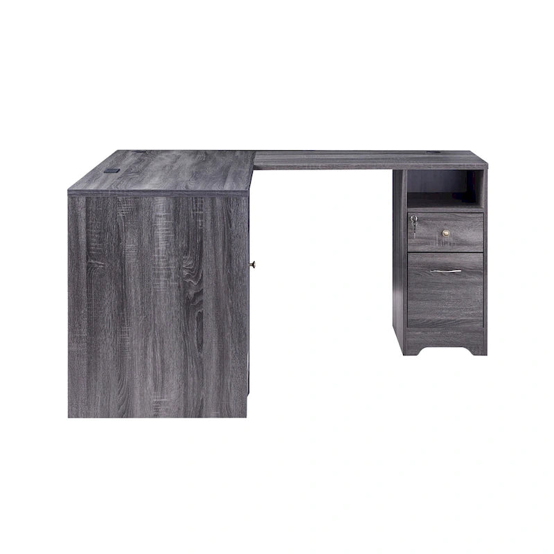 Bureau d'ordinateur en L de 59 pouces avec ports USB