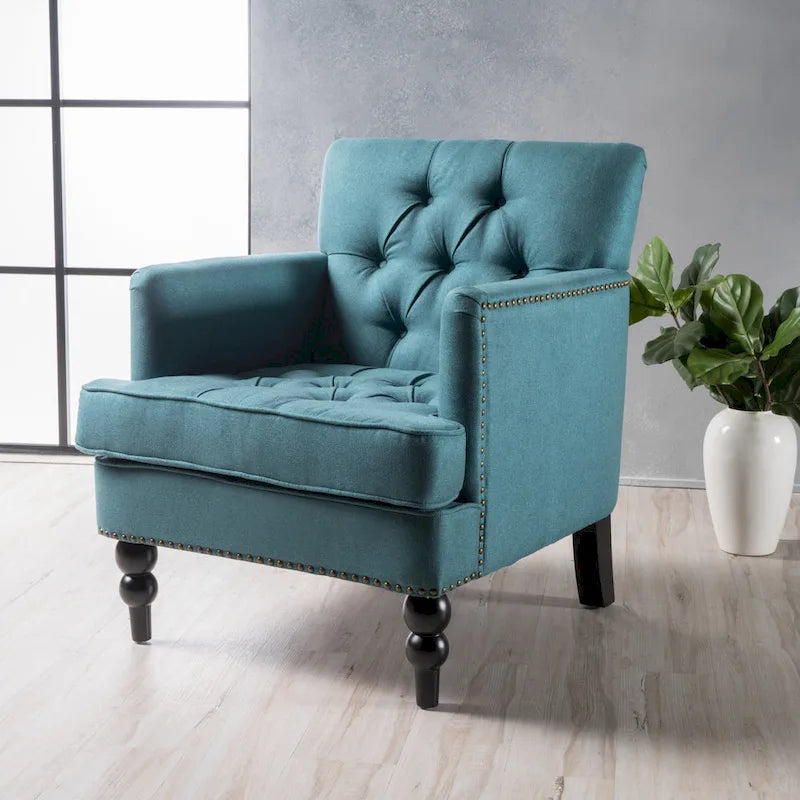 Fauteuil club en tissu avec dossier capitonné – 71,12 cm (longueur) x 74,93 cm (largeur) x 85,09 cm (hauteur)