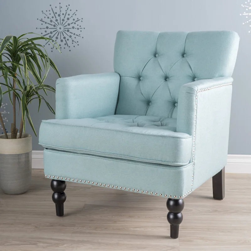 Fauteuil club en tissu avec dossier capitonné – 71,12 cm (longueur) x 74,93 cm (largeur) x 85,09 cm (hauteur)