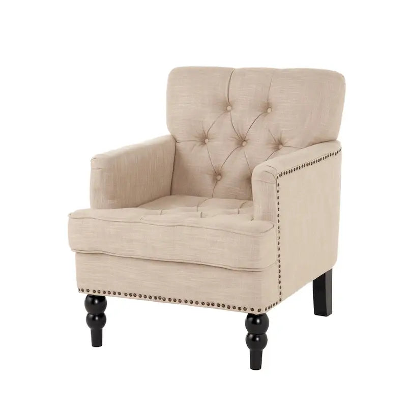 Fauteuil club en tissu avec dossier capitonné – 71,12 cm (longueur) x 74,93 cm (largeur) x 85,09 cm (hauteur)