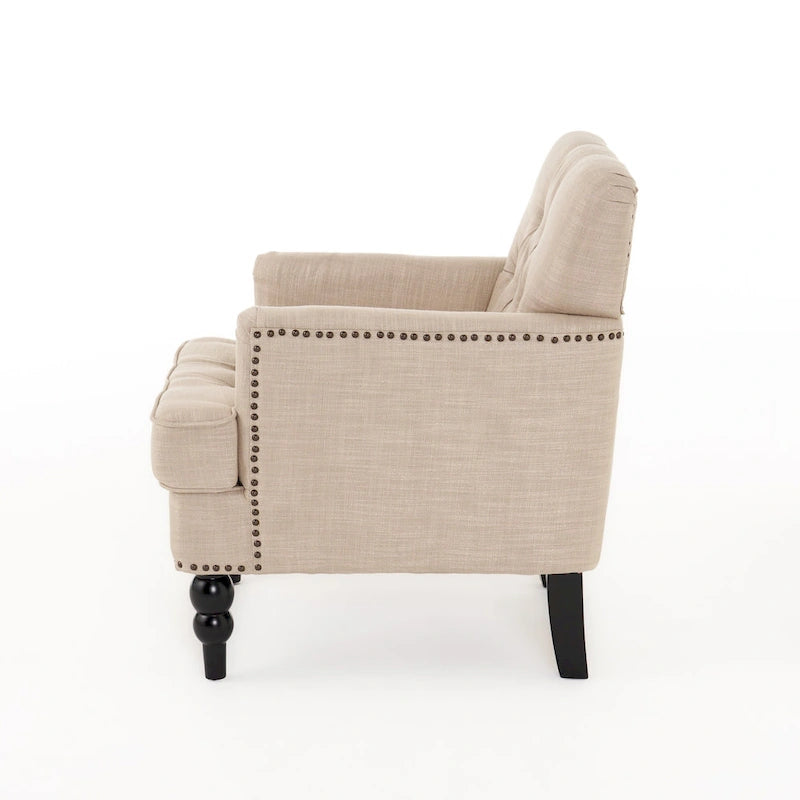 Fauteuil club en tissu avec dossier capitonné – 71,12 cm (longueur) x 74,93 cm (largeur) x 85,09 cm (hauteur)