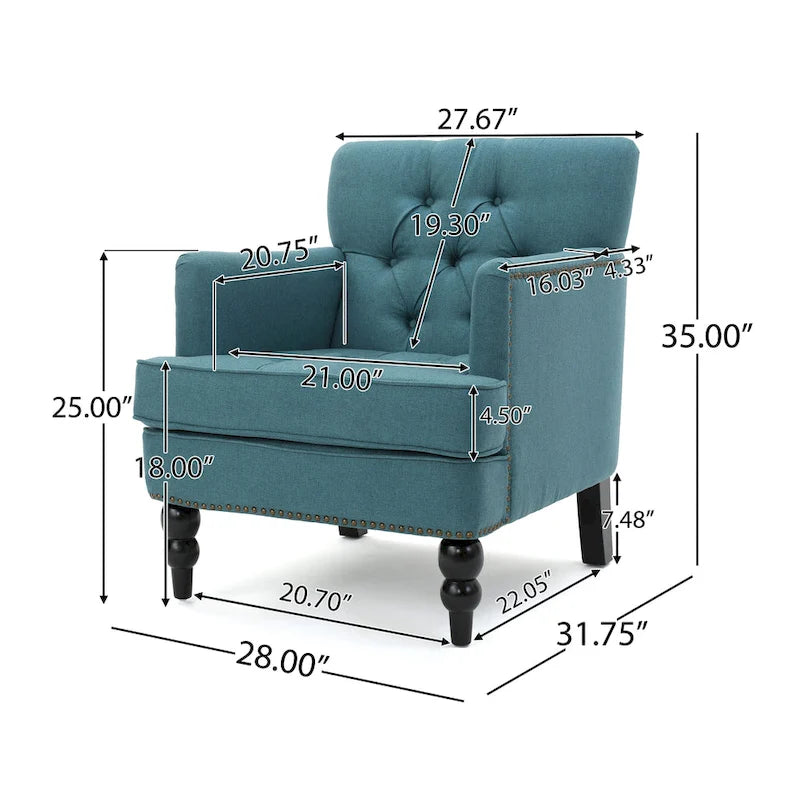 Fauteuil club en tissu avec dossier capitonné – 71,12 cm (longueur) x 74,93 cm (largeur) x 85,09 cm (hauteur)