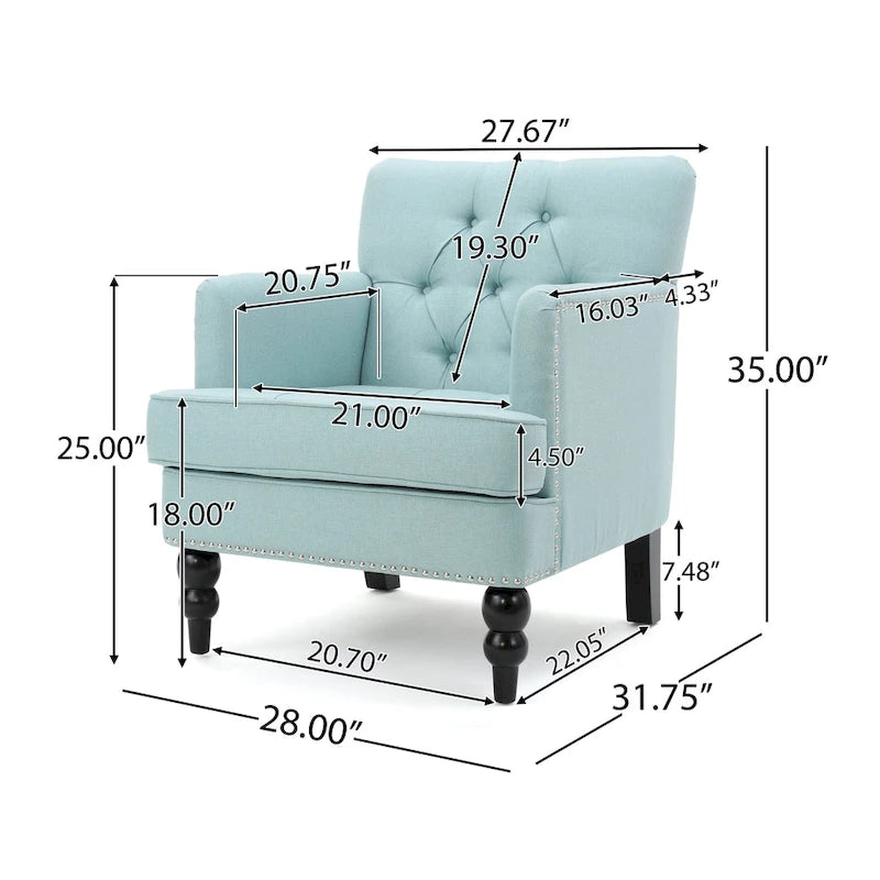 Fauteuil club en tissu avec dossier capitonné – 71,12 cm (longueur) x 74,93 cm (largeur) x 85,09 cm (hauteur)