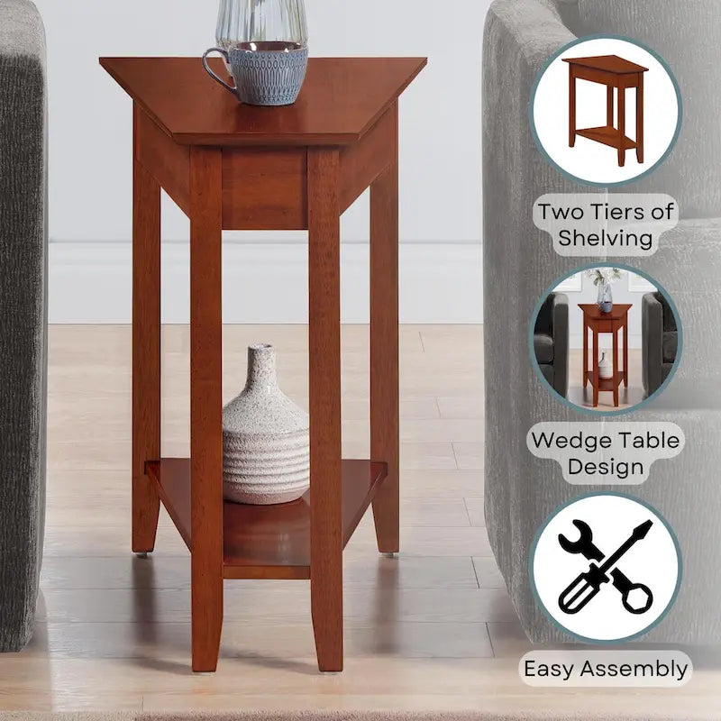 Table d'appoint traditionnelle en forme de coin avec étagères