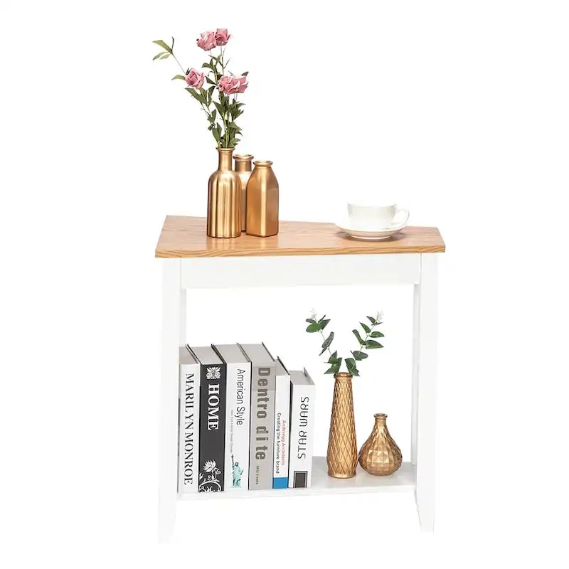 Table de chevet/bout de canapé étroite double couche, blanche