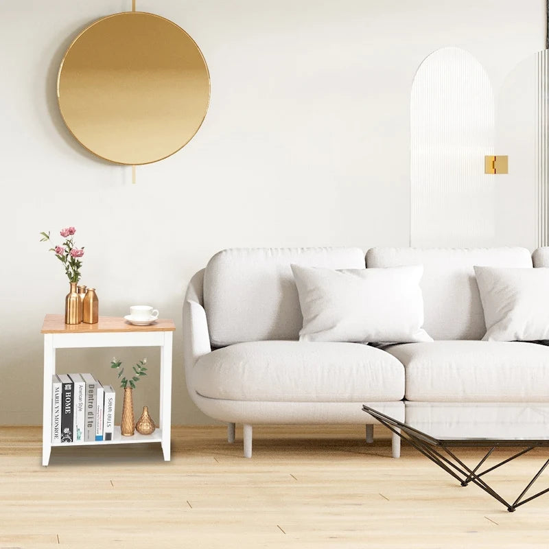 Table de chevet/bout de canapé étroite double couche, blanche