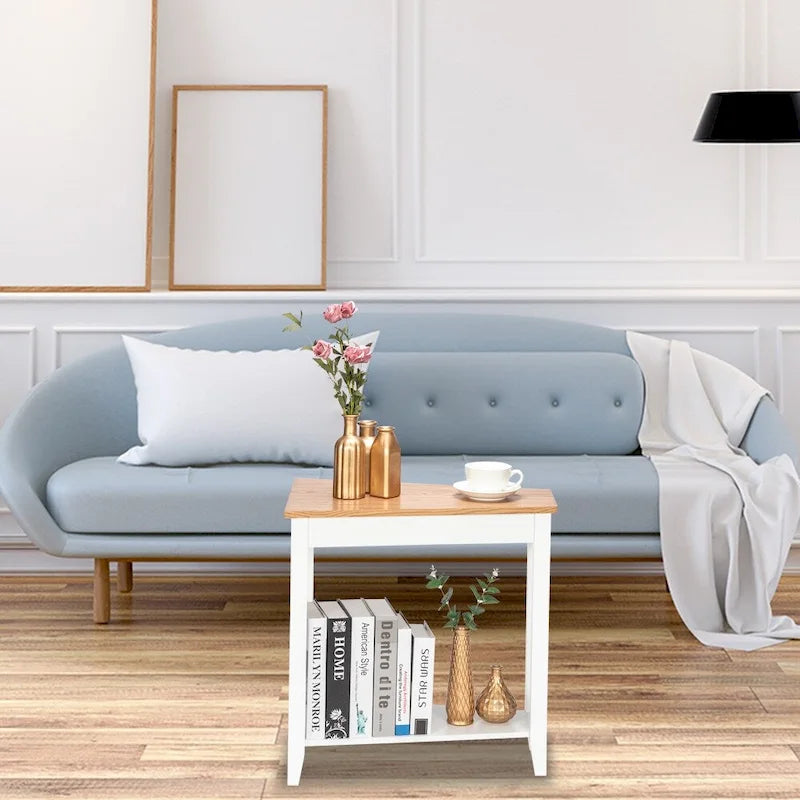 Table de chevet/bout de canapé étroite double couche, blanche