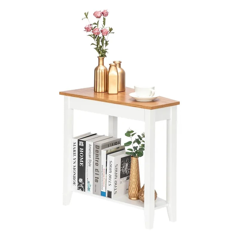 Table de chevet/bout de canapé étroite double couche, blanche