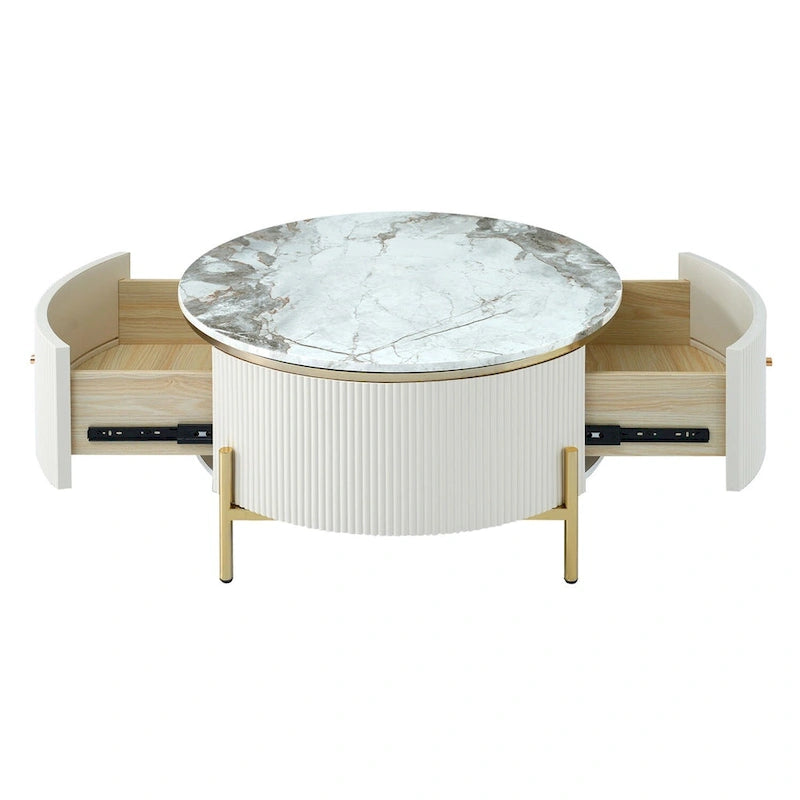 Table basse ronde moderne avec 2 grands tiroirs