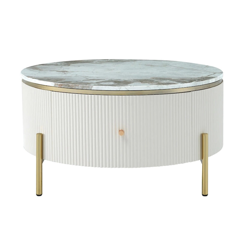 Table basse ronde moderne avec 2 grands tiroirs