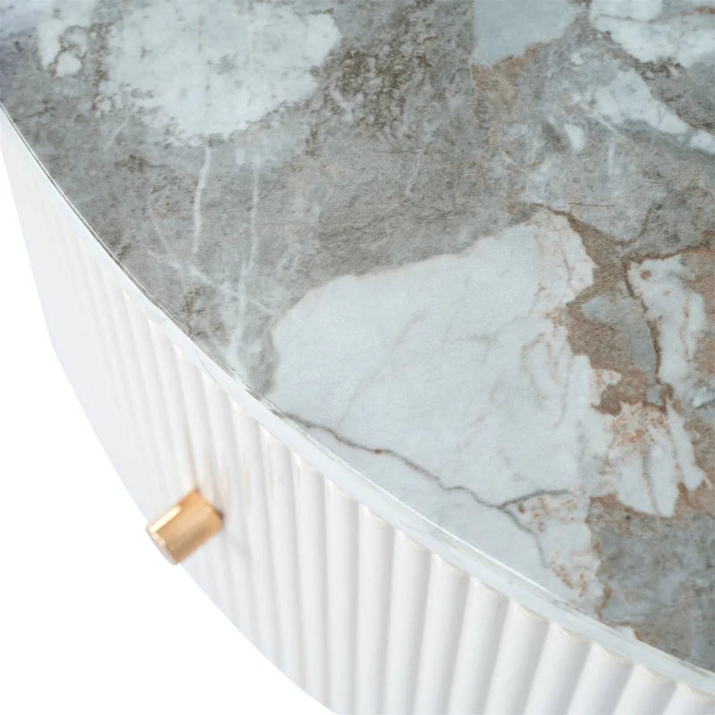 Table basse ronde moderne avec 2 grands tiroirs