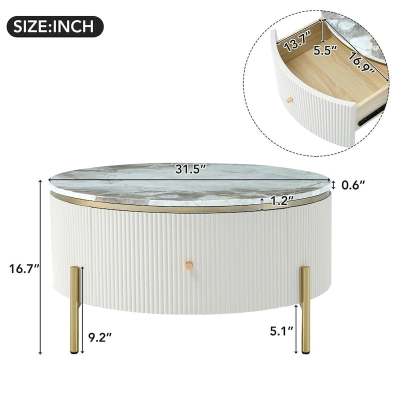 Table basse ronde moderne avec 2 grands tiroirs