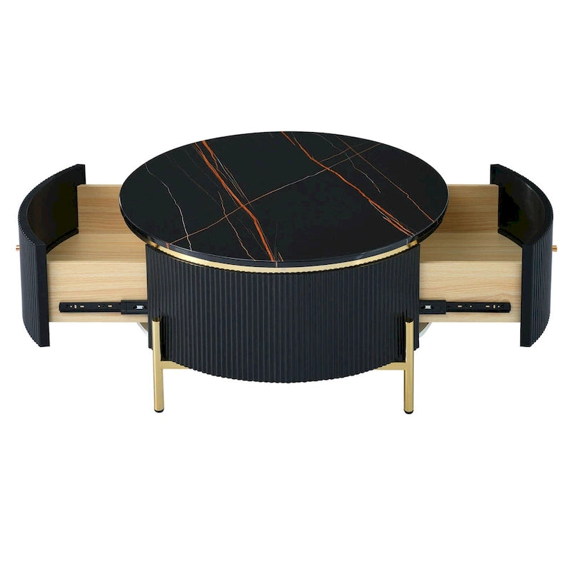 Table basse ronde moderne avec 2 grands tiroirs