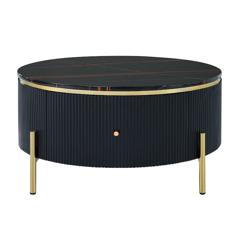 Table basse ronde moderne avec 2 grands tiroirs