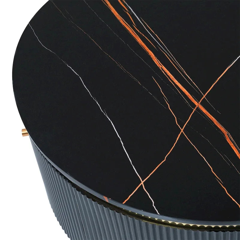 Table basse ronde moderne avec 2 grands tiroirs
