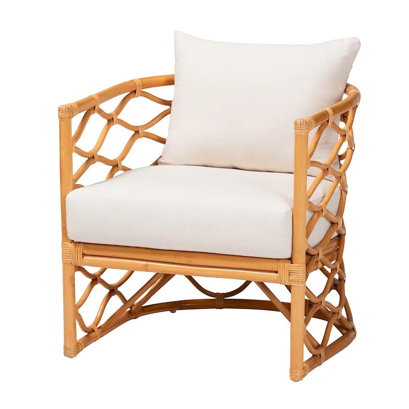Fauteuil en rotin couleur miel clair bohème