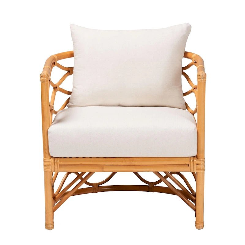 Fauteuil en rotin couleur miel clair bohème