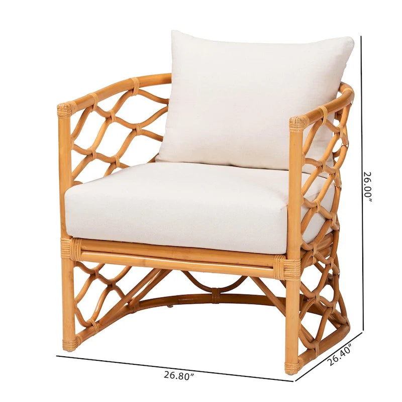 Fauteuil en rotin couleur miel clair bohème