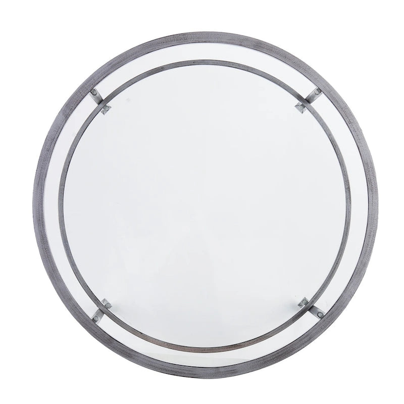 Table basse ronde en verre vieilli avec étagère.