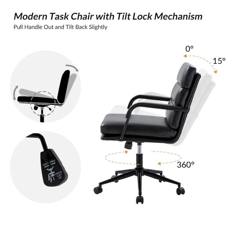 Chaise de bureau moderne en similicuir avec inclinaison verrouillable et fonction d'inclinaison centrale.