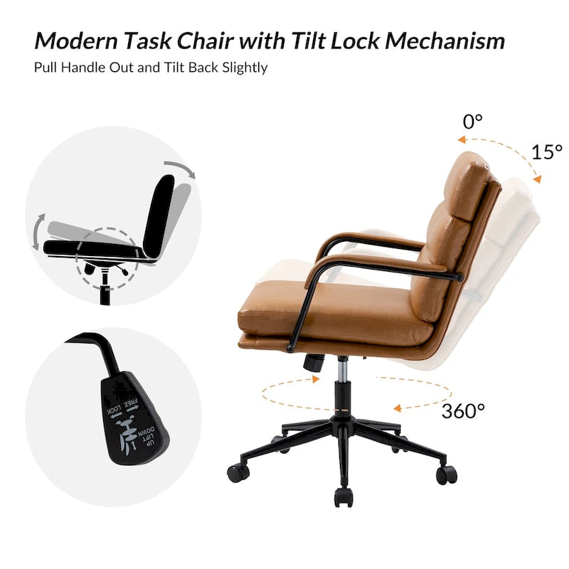 Chaise de bureau moderne en similicuir avec inclinaison verrouillable et fonction d'inclinaison centrale.