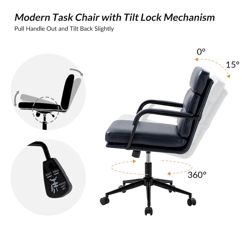 Chaise de bureau moderne en similicuir avec inclinaison verrouillable et fonction d'inclinaison centrale.