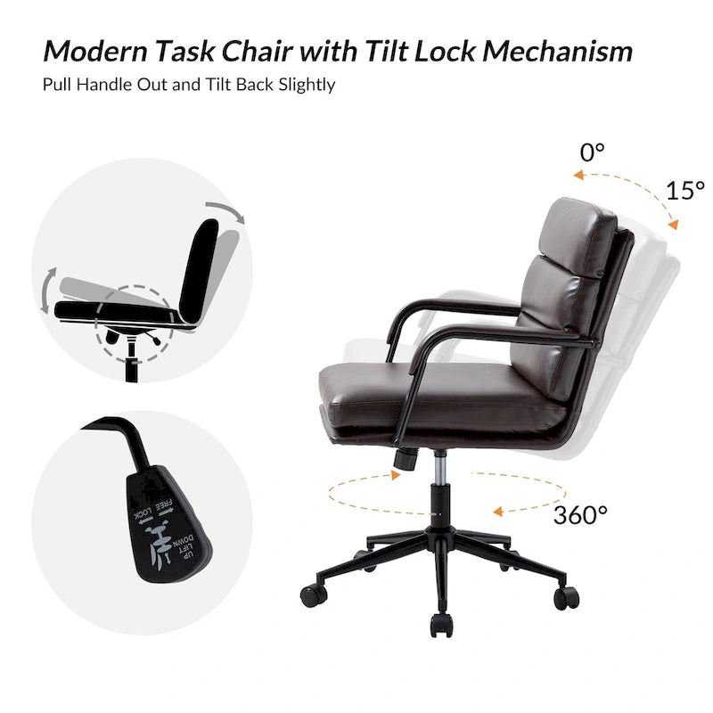 Chaise de bureau moderne en similicuir avec inclinaison verrouillable et fonction d'inclinaison centrale.