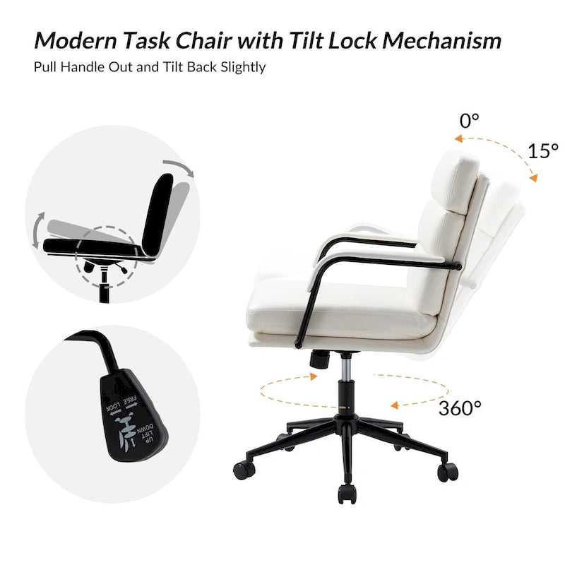 Chaise de bureau moderne en similicuir avec inclinaison verrouillable et fonction d'inclinaison centrale.