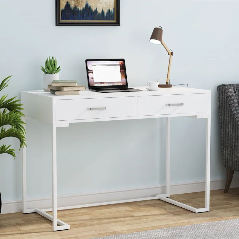 Bureau informatique avec 2 tiroirs, table d'étude/d'écriture moderne avec rangement pour bureau à domicile