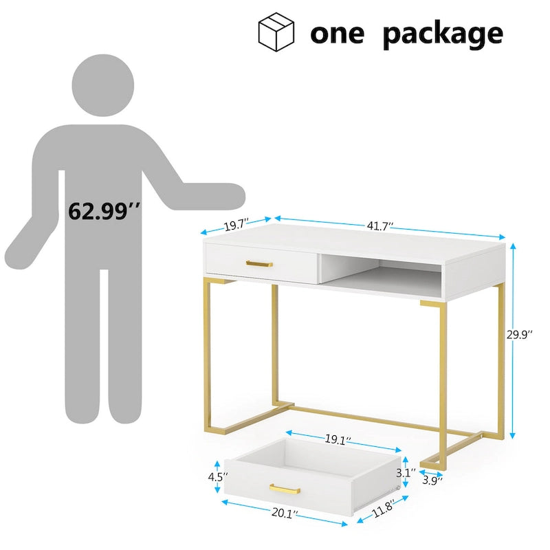 Bureau informatique avec 2 tiroirs, table d'étude/d'écriture moderne avec rangement pour bureau à domicile