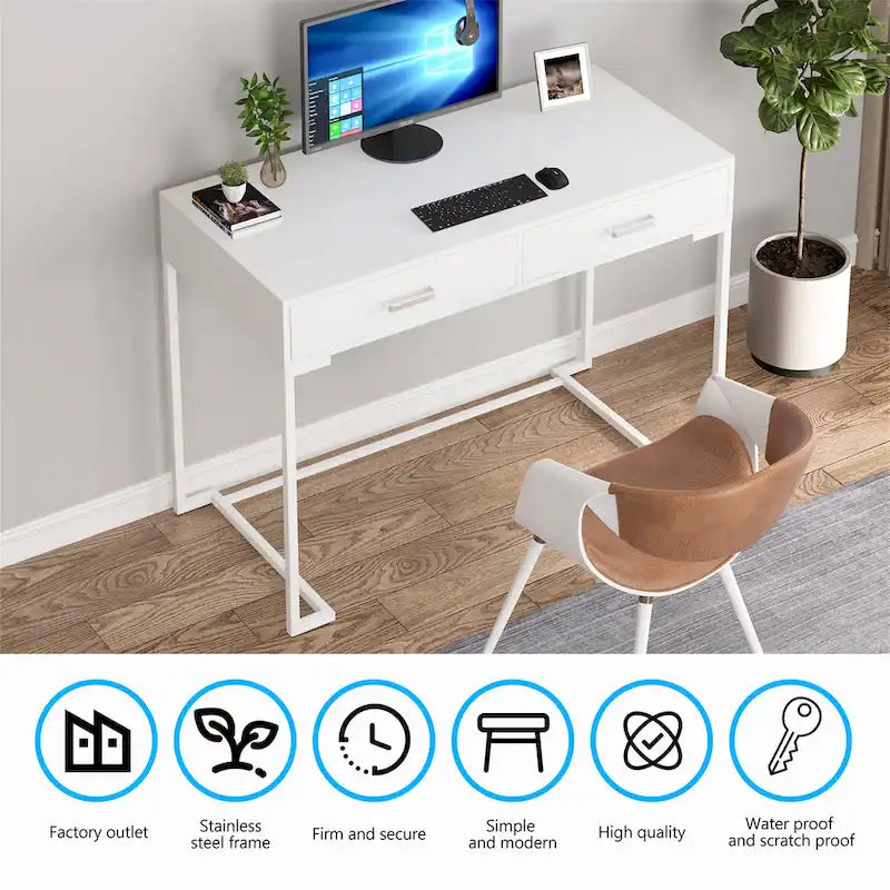 Bureau informatique avec 2 tiroirs, table d'étude/d'écriture moderne avec rangement pour bureau à domicile