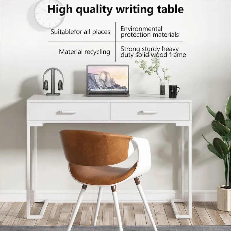 Bureau informatique avec 2 tiroirs, table d'étude/d'écriture moderne avec rangement pour bureau à domicile