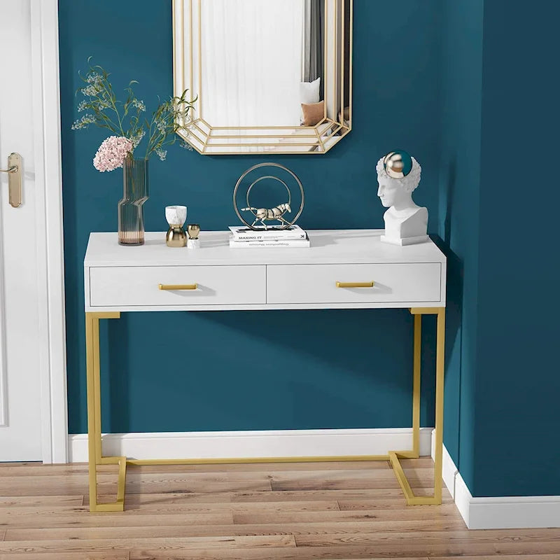 Bureau informatique avec 2 tiroirs, table d'étude/d'écriture moderne avec rangement pour bureau à domicile