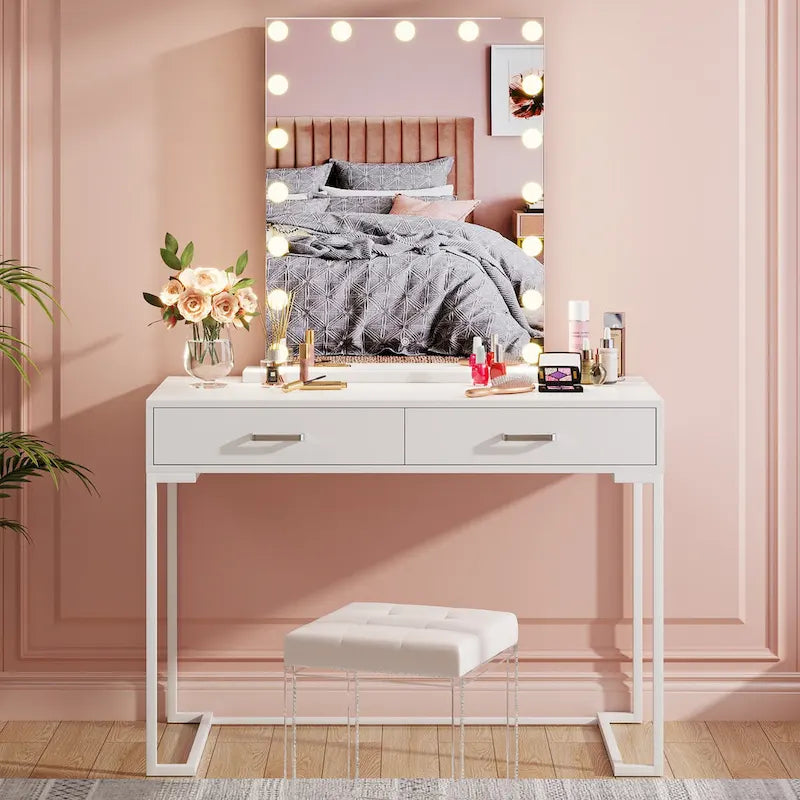 Bureau informatique avec 2 tiroirs, table d'étude/d'écriture moderne avec rangement pour bureau à domicile
